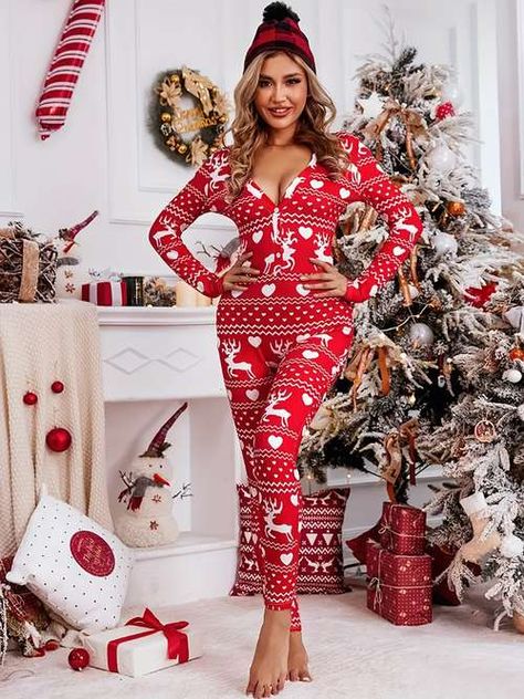 Adult Christmas Pajamas, Cute Christmas Pajamas, Christmas Cutouts, Christmas Fits, Christmas Onesie, Adult Pajamas, Printed Tunic Tops, One Piece Pajamas, Long Sleeve Flannel