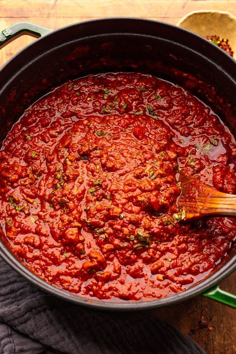 Italian Meat Sauce – A Simple Palate Traditional Italian Meat Sauce, Meat Pasta Sauce Recipes, Red Wine Spaghetti Sauce, Spaghetti Sauce With Wine, Red Pasta Sauce Recipes, Meat Sauce Recipe Italian, Sunday Sauce Italian, Authentic Italian Marinara Sauce, Authentic Italian Sauce