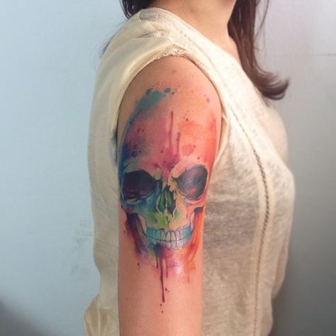 Watercolour Skull, Tattoos Watercolor, Feminine Skull Tattoos, Skeleton Tattoos, Elephant Tattoos, Great Tattoos, Skull Tattoos, Trendy Tattoos, Foot Tattoos