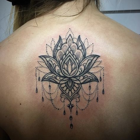 Lotus chandelier back tattoo Back Lace Tattoo, Tatto Print, Chandelier Tattoo, Lotusblume Tattoo, Lace Tattoo Design, Spine Tattoos For Women, Lace Tattoo, Lotus Tattoo, Lotus Design