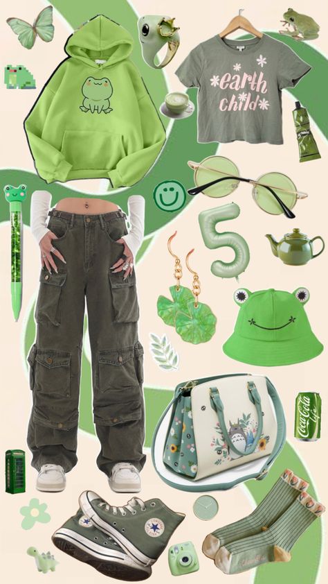 Green, color, clothes Purple And Green Outfit, Outfit Cartoon, Green Frog, Green Outfit, Purple And Green, Swaggy Outfits, Yellow Purple, Fashion Sense, Pink Yellow