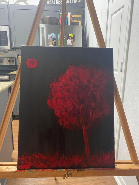 Cool Black Paintings, Red And Black Canvas Painting, Satanic Paintings Easy, Painting To Gift Someone, Painting Ideas On Canvas Edgy, Painting Ideas On Canvas Creepy, Red And Black Paintings Simple, Canvas Painting Ideas Horror, Dark Easy Paintings