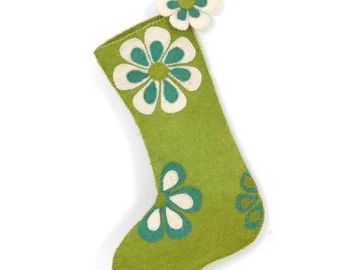 Modern Christmas Stocking, Beatles Party, Sixties Style, Green Stockings, Felt Stocking, Christmas Stocking Holders, Stocking Tree, Stocking Holders, Hand Applique