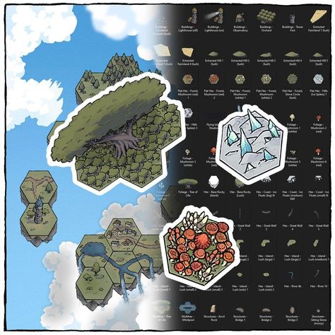 New World Hex Tiles by Spectralicy Battle Maps Dnd, Tree Waterfall, Hex Map, Fantasy Worldbuilding, Hex Tiles, Battle Map, Hex Tile, Virtual Tabletop, Dnd Maps