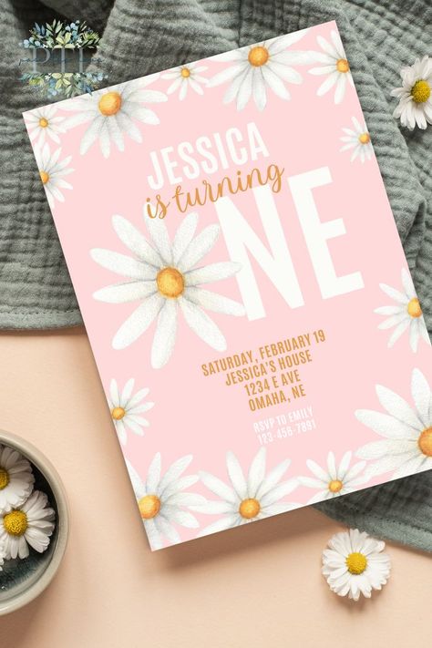 Customizable, Instant Download, First Birthday, Girl One Year Birthday Daisy Theme Birthday Bloom First Birthday, Birthday Daisy Theme, Daisy Theme Birthday, Daisy First Birthday, Daisy Theme, First Birthday Girl, One Year Birthday, Theme Birthday, Birthday Girl