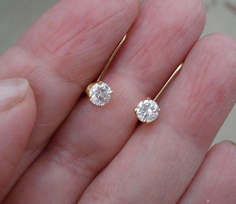 1/2 Carat Diamond Earrings Solitaire Leverback Drop 14K | Etsy Diamond Drop Earrings Simple, Baby Jewellery, Elle Jewelry, Ear Ring, Photography Styling, Gold Bangles Design, Moissanite Earrings, Gold Earrings Designs, Leverback Earrings