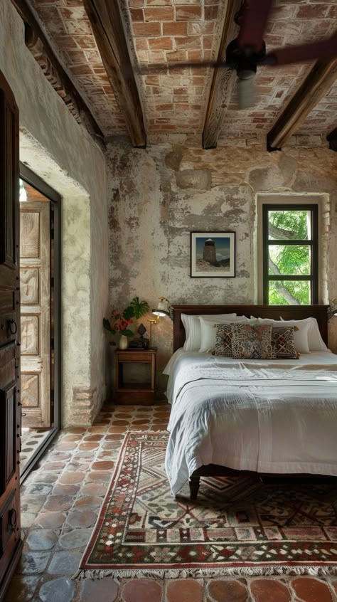 Mediterranean Bedroom Ideas, Hacienda Interior Design, Hacienda Interior, Italian Villa Interior, Mediterranean Bedroom, Modern Hacienda, Cozy Essentials, Farmhouse Bedroom Decor Ideas, Earthy Bedroom