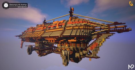 [Minecraft] Steampunk Airship by MikePrivius on DeviantArt Minecraft Science, Minecraft Create, Minecraft Steampunk, Steampunk Airship, Steampunk House, Minecraft Castle, Minecraft Medieval, Minecraft Inspiration, Minecraft Plans