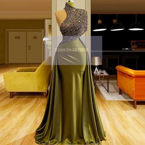 Dresses With Overskirt, Award Show Dresses, Beaded Formal Dress, Green Mermaid, Cheap Evening Dresses, Floor Length Prom Dresses, Long Prom Gowns, Evening Dress Floor Length, Evening Party Gowns