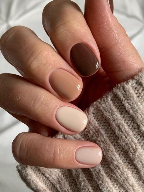 5 Color Nails Fall, Simple Nail Designs Gel Natural, Simple Fall Manicure, Coffee Gel Nails, Coffee And Cream Nails, Call Nail Colors 2023, Fall Nails Browns, Short Fall Nails 2023 Simple, Natural Nails For Fall