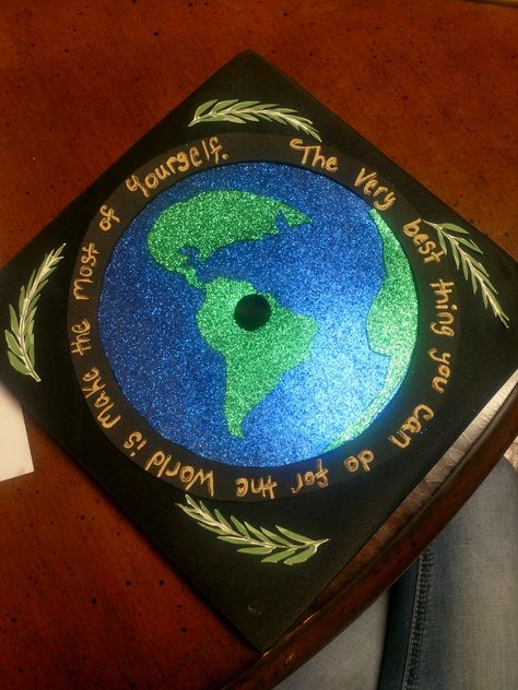 Graduation cap. Environmental science. Earth Graduation Cap, Environmental Graduation Cap, Environmental Science Graduation Cap, Science Graduation Cap, Environmental Science Projects, Environmental Science Activities, Environmental Science Lessons, Environmental Science Major, Grad Cap Ideas