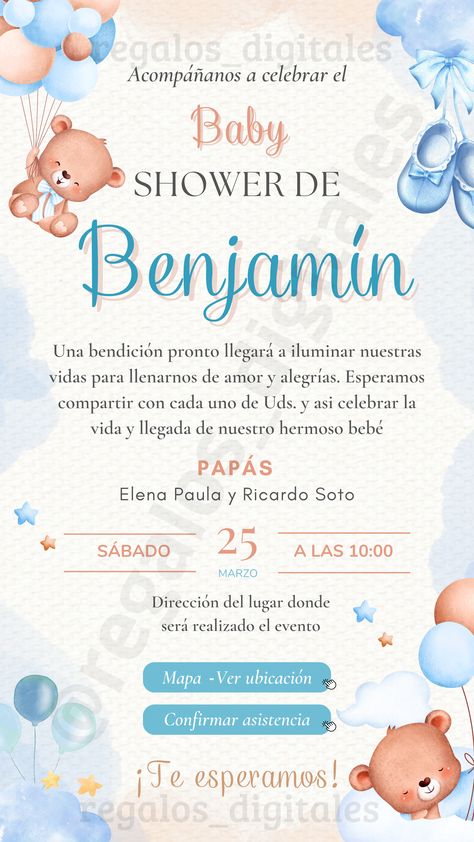 Invitacion Baby Shower Originales, Bears And Balloons, Indian Baby Shower Invitations, Baby Shower Elegante, Baby Shower Unisex, Indian Baby Showers, Baby Ruth, Baby Announcement Pictures, Boy Baby Shower Ideas