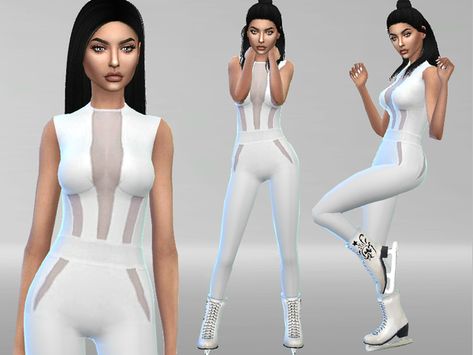 Puresim's Ice Skating Jumpsuit Figure Skating Outfits, Ice Skating Outfit, Sims 4 Cc Eyes, Ice Skating Dresses, Jumpsuit Chic, Skating, Long Bodycon Dress, Skating Outfits, Figure Skating Dresses