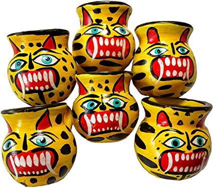 Amazon.com | Jaguars Mexican Jarritos Set of 6 Handmade Traditional Tequila & Mezcal Clay Shot Glasses.: Shot Glasses Jarritos Drink Tequila, Jarritos Drinks, Clay Shot Glasses, Mexican Jarritos, Jaguar Spots, Shot Of Tequila, Glasses Kitchen, Bright Colors Art, Mexican Folklore