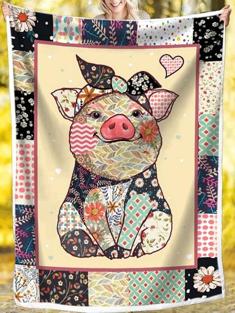 Pig Quilt, Bandana Blanket, Rainbow Blanket, Vintage Towels, Pig Cartoon, Cute Pig, Modern Knitting, Bed Throw Blanket, Sherpa Throw Blankets