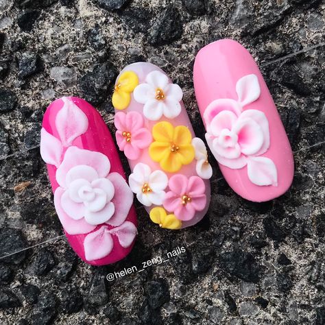 4d Rose Nail Art, Acrylic Flowers On Nails 3d, Acrylic Nail Art 3d Flower Designs, 3d 4d Nail Art, 4 D Nail Art, 3d Builder Gel Nail Art, 3dflower Nail Art, 3d Art On Nails, 4d Flower Nail Art