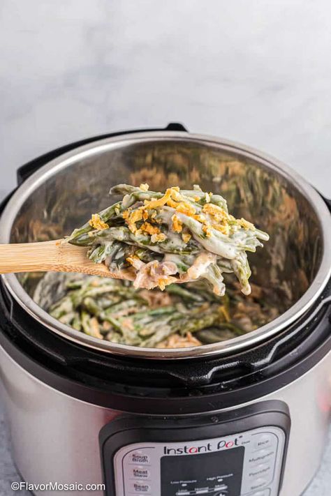 Instant Pot Green Bean Casserole - Flavor Mosaic Instapot Green Bean Casserole, Green Bean Casserole Instant Pot, Instapot Veggies, Instant Pot Green Bean Casserole, Cheese Green Bean Casserole, Instant Pot Green Beans, Ham And Green Beans, Fresh Green Bean Casserole, Cheesy Green Bean Casserole