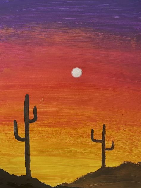 Beginner Paint And Sip Ideas, Easy Canvas Art, Desert Sunset, Paint And Sip, Beginner Painting, Dragon Ball Gt, Lei, Art For Kids, Watercolor Paintings