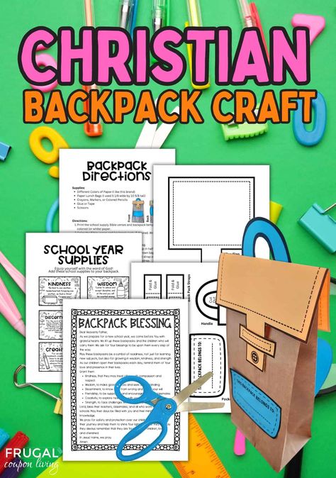 Create a fun and meaningful Christian Paper Bag Backpack Craft with your kids! Perfect for Sunday School, VBS, or back-to-school activities, this DIY Christian craft features back to school Bible verses for kids and a Backpack Blessing Prayer. Download the printable backpack template now and inspire creativity and faith in your children as they prepare their heart for the first day of school. Download and print today. #FrugalCouponLiving Back To School Bible Lessons For Kids, First Day Of School Activity, Verses For Kids, Backpack Craft, Back To School Backpack, Prayer Gifts, Teacher Gift Tags, Sunday School Kids, Bible Verses For Kids