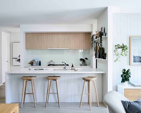 Scandinavian Kitchen Small, Modern Scandinavian Kitchen, Scandi Furniture, Scandi Kitchen, Melbourne Home, Tongue And Groove Panelling, Scandinavian Style Home, Interior Design Courses, Timber Panelling