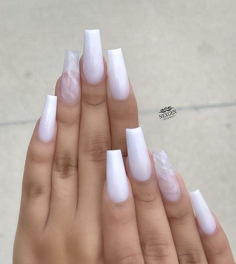 White Nail Ideas Acrylic Coffin, White Acrylic Nails Coffin, White Nails Coffin, Nail Inspo White, Strawberry Nail, Milky Nails, Acrylic Toe Nails, Nails 3d, Ombre Acrylic Nails