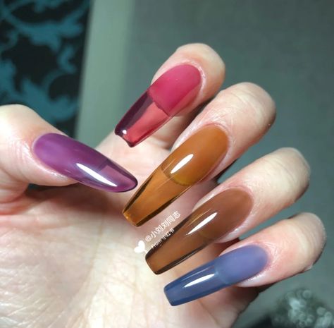 Long Jelly Nails, Fall Jelly Nails, Nail Dipping Powder Colors, Dripping Water, Water Nails, Finger Art, Baddie Nails, Pretty Gel Nails, Jelly Nails