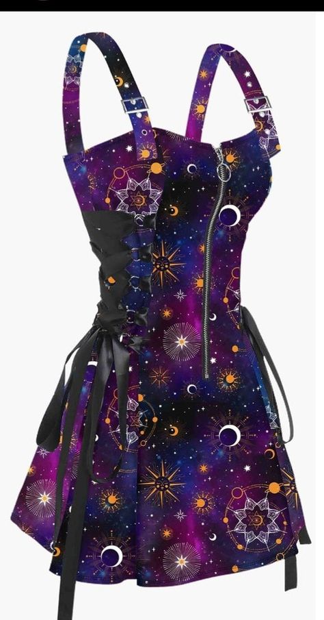 Space Core Outfits, Space Aesthetic Outfit, Cosmic Clothes, Space Goth, Space Clothing, Galaxy Skirt, Galaxy Outfit, Planet Fashion, Space Dress