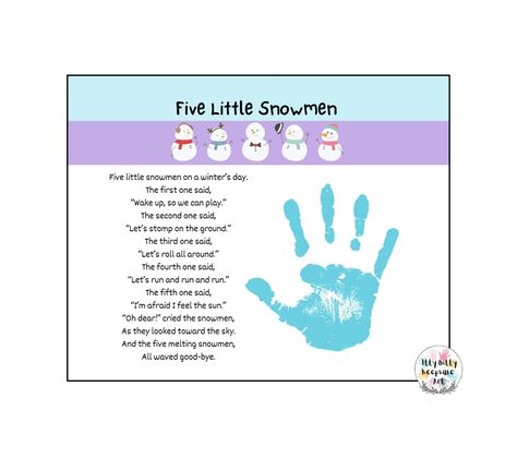 DIY Printable Five Little Snowmen Handprint Craft Template Digital Print-it-out template Craft Perfect Activity for: -Teachers/Homeschooling -Parents -Daycares -Friends and Families ***Adorable winter artwork / craft. -Instant Download PDF File Available -Printable Craft ***Just paint and add kids handprints to make it a memorable craft : Keepsake #handprintcraft #footprintcraft #homeschooling #handandfootprint #teachercraft #diycraft #printable #wintercraft #fivelittlesnowmen Snowmen Handprint, Five Little Snowmen, Winter Kids Crafts, Snowman Poem, Kids Crafts Christmas, Handprint Template, Template Craft, Winter Poems, Add Kids