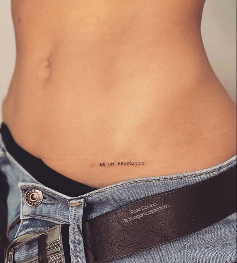 Small V Line Tattoos Women, Loa Tattoos, Hip Script Tattoos Women, Sensitive Tattoo Words, Tattoo Ideas On Waist, Tattoo On Waist For Women, Dainty Stomach Tattoos, Small Belly Tattoo, Tattoo Ideas Waist