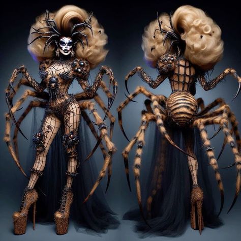 Spider Fashion Design, Drag Queen Halloween Costume, Insect Dress, Elaborate Costumes, Easy Halloween Makeup Ideas, Easy Halloween Makeup, Drag Queen Costumes, Brown Girls Makeup, Spider Queen