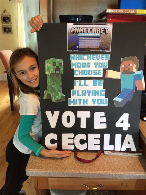 Minecraft campaign poster School Campaign Posters, School Campaign, Student Council Campaign Posters, Dance Posters, Student Council Campaign, Student Board, Pto Ideas, Minecraft Plans, Dance Poster