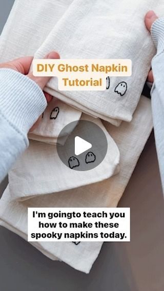 Laine Irene on Instagram: "DIY Spooky Napkin Tutorial 👻

•Supplies: napkin set (mine are from @target), size 5 embroidery needle, 3 inch hoop, scissors, DMC 310 and diamant 140 floss, stick and stitch ghosts (set in my Etsy shop)

•Stitching: 3 strands of 310 to back stitch outline of each ghost, and repeat a little straight stitch two times to make the eyes. Then use 140 to do whipped backstitch for a little sparkle! 

Comment GHOST for a link to my Spooky and Sweet stick and stitch pack and a 15 percent off code for the pack! 
.
.
.
#tutorialvideo #spookyseason #ghosts #napkins #handembroidered" Whipped Backstitch, Ghost Napkins, Stitch Outline, Ghost Embroidery, Stick And Stitch, Ghost Diy, Instagram Diy, Embroidery Needles, Straight Stitch