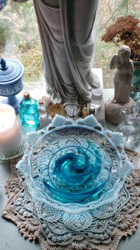 Water Scrying, Water Altar, Water Priestess, Water Temple, Sacred Water, Witchcraft Altar, Castle Aesthetic, Wedding Altars, What Do You See