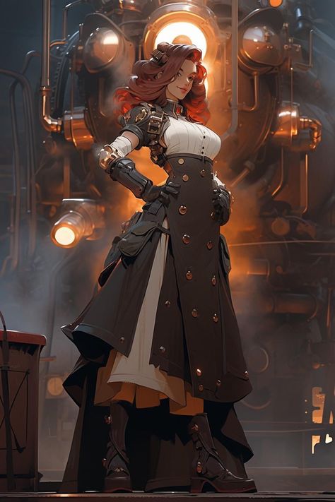 Art from Gary’s sdigitalarts Briefcase Concept Art, Fantasy Engineer Art, Dnd Artificer Artillerist Female, Steampunk Anime Art, Steampunk Armor Art, Steampunk Train Conductor, Alchemist Clothes, Steampunk Character Design Female, Artificer Art