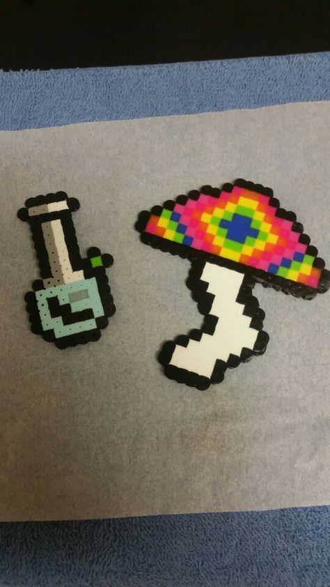 Perler Beads Ideas Mushroom, Pearl Bead Art Ideas, Mushroom Fuse Bead Patterns, Trippy Mushroom Perler Bead Patterns, Character Perler Beads, Mushroom Perler Bead Patterns, Perler Bead Art Pattern, Aesthetic Perler Beads, Perler Bead Mushroom