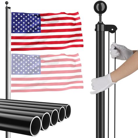 PRICES MAY VARY. 【Heavy Duty Aluminum Flag Pole】This 20ft flagpole made of heavy duty 16 gauge aluminum tube. The upgraded 1.5mm thickened wall and 1.97 inch bottom diameter make the flagpole stable and not easy to tip over even in bad weather. Surface with high-quality anticorrosive coating, more suitable for outdoor, courtyard and commercial. 【Reinforcement Design】Insert the PVC sleeve into the soil before placing the flagpole. On the basis of increasing the stability of the flagpole, it also Flag Poles, Black Rope, Bad Weather, Flag Pole, Favorite Team, Reptiles, American Flag, Soil, Sectional