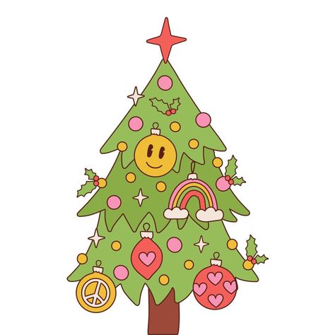 Groovy Christmas Ornaments, Groovy Christmas Background, Groovy Christmas Party, Hippie Christmas Wallpaper, Groovy Christmas Wallpaper, Cute Christmas Tree Drawing, 70s Christmas Aesthetic, Retro Christmas Wallpaper, Retro Groovy Aesthetic