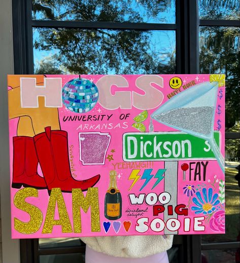 Diy College Decor Wall Art, College Wall Art Painting, University Of Arkansas Painting, Cute College Paintings, Sorority Artwork, Dorm Paintings Canvas, Arkansas Painting, College Dorm Paintings, College Painting Canvases