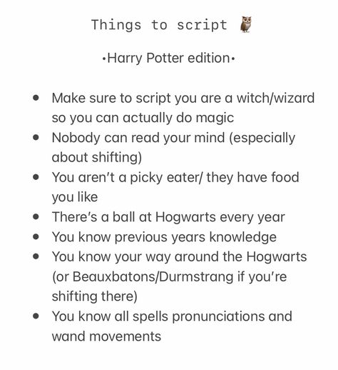 Basic Shifting Script, Harry Potter Shifting Script Template, Marauders Shifting Script, Marauders Dr Script, Harry Potter Shifting Script, Shifting Script Ideas, Marauders Script, Harry Potter Shifting, Shifting Advice