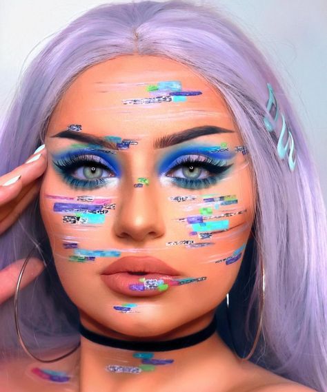 Sarinanexie Vhs glitch inspired Halloween Makeup Artist, Lips Shades, Halloween Tags, Fantasy Makeup, Celebrity Makeup, No Foundation Makeup, Makeup For Brown Eyes, Creative Makeup, Artistry Makeup