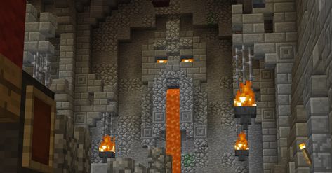 Minecraft Smelting Building, Minecraft Dwarven Statue, Minecraft Dwarven Mine, Minecraft Dwarven City, Dwarven Minecraft Builds, Minecraft Dungeon Build, Minecraft Dwarven Architecture, Minecraft Cave Builds, Minecraft Dungeon Ideas