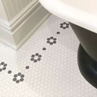 Bath Tile Design Ideas - This Old House Bath Tile Design, Kids Bathroom Design, Austin House, Tile Border, Black And White Bathroom, Hex Tile, Bright Bathroom, Penny Tile, Bath Tiles