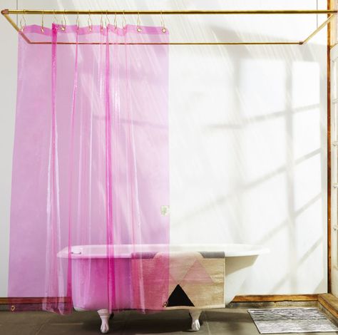 Berry Bedroom, Neon Bathroom, Casa Rock, Baños Shabby Chic, Canvas Curtains, Y2k Bedroom, Bath Trends, Pink Shower Curtains, Bachelorette Pad