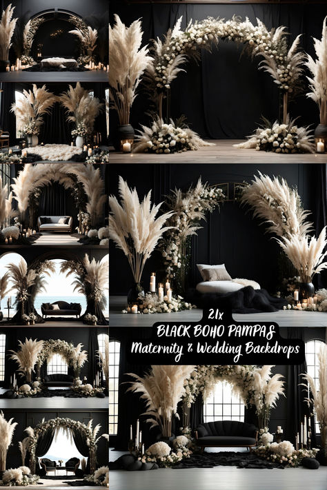 Black Boho Pampas Maternity Backdrop: "MATERNITY DIGITAL BACKDROP" bohemian wedding backdrop chair bed photography background props flower studio photoshop overlay photoshoot ideas Black Backdrop, Chair Photography, Boho Backdrop, Floral Chair, Wedding Jumpsuit, Boho Birthday, Black Backdrops, Maternity Portraits, Ceremony Backdrop