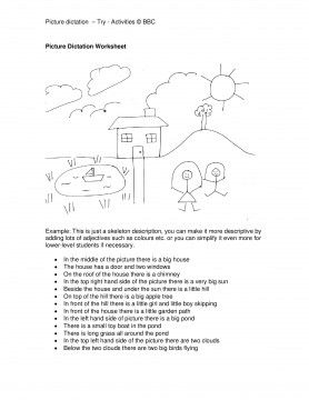 Picture Dictation - Example.pdf - ELT Buzz Teaching Resources Picture Dictation Worksheets, Listen And Draw Activity, Listen And Draw Following Directions, Listen And Draw Activities, Listening And Following Directions, Oral Language Activities, Reading Fluency Passages, Communication Activities, Family Friendly Games