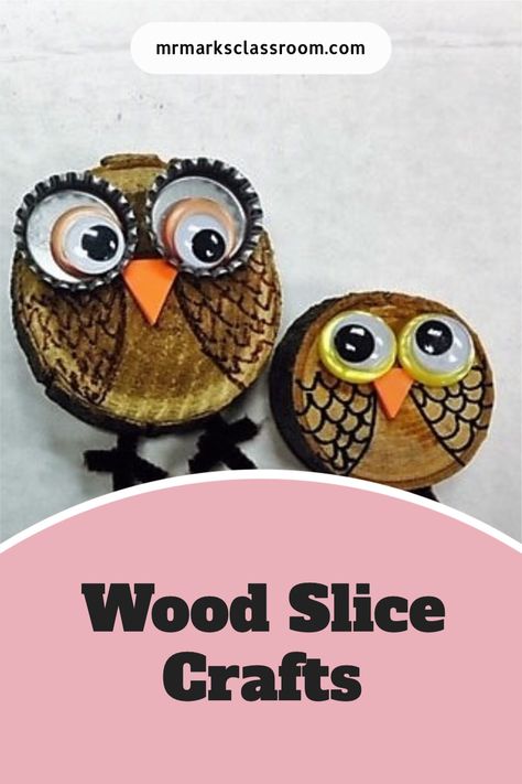 Diy Crafts With Wooden Circles, Wood Slice Owl, Large Wood Slice Art, Wooden Slice Crafts, Wooden Discs Ideas, Wood Disc Projects, Wood Cookie Crafts, Log Slices Ideas, Wood Rounds Crafts