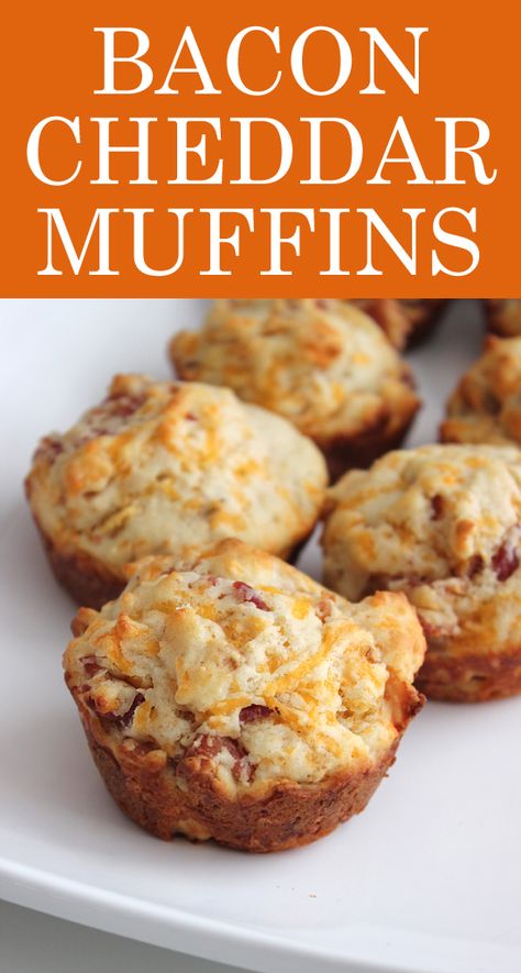 Bacon cheddar muffin recipe. Basically the best breakfast food ever. Bacon Cheddar Muffins, Yummy Muffins, Cheddar Muffins, Savoury Muffins, Bakery Goods, Savoury Snacks, Brunch Items, Muffin Tops, Savory Foods