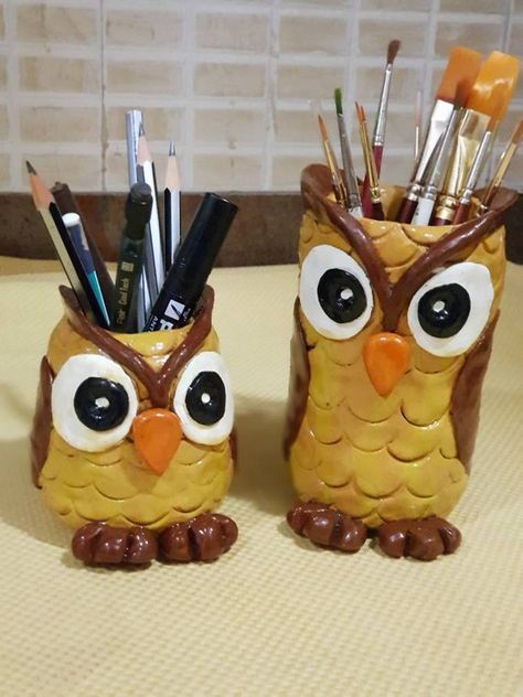 Disney Mural, Clay Pen, Owl Planter, Clay Owl, Clay Jar, Pencil Holders, Pen Stand, Handmade Planter, Art And Craft Videos