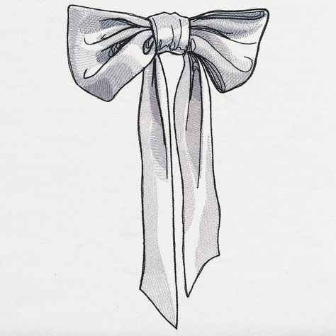 Ribbon Bow | Urban Threads: Unique and Awesome Embroidery Designs Bows Design Drawing, Ribbon Sketch Design, Long Bow Drawing, Ribbon Reference, Ribbon Sketch, Bow Sketch, Ribbon Drawing, Outfit Recreation, How To Draw Ribbon