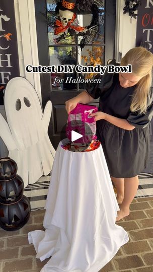 15K views · 467 reactions | the easiest DIY and cutest ghost candy bowl you’ve ever seen!! 🤩👻🍫

follow along @fidlinaroundhome for more seasonal decor ideas and SAVE this post for Halloween!! 🎃

Here’s how to replicate! 👇🏻

🍫 Grab a bar stool or small table of some sort and then tape a mixing bowl to it

🍫 Wrap the legs of the table or chair with battery operated string lights and then throw a white sheet over top 

🍫  Fill the bowl with your candy, and then adhere black felt eyes and mouth to the outside of the bowl 

Such a fun way for your trick-or-treaters to grab their candy!! ✨ | Fidlin Around Home Ghost Candy Bowl, Seasonal Decor Ideas, Felt Eyes, Battery Operated String Lights, Ghost Diy, White Sheet, Trunk Or Treat, Diy Candy, Candy Bowl